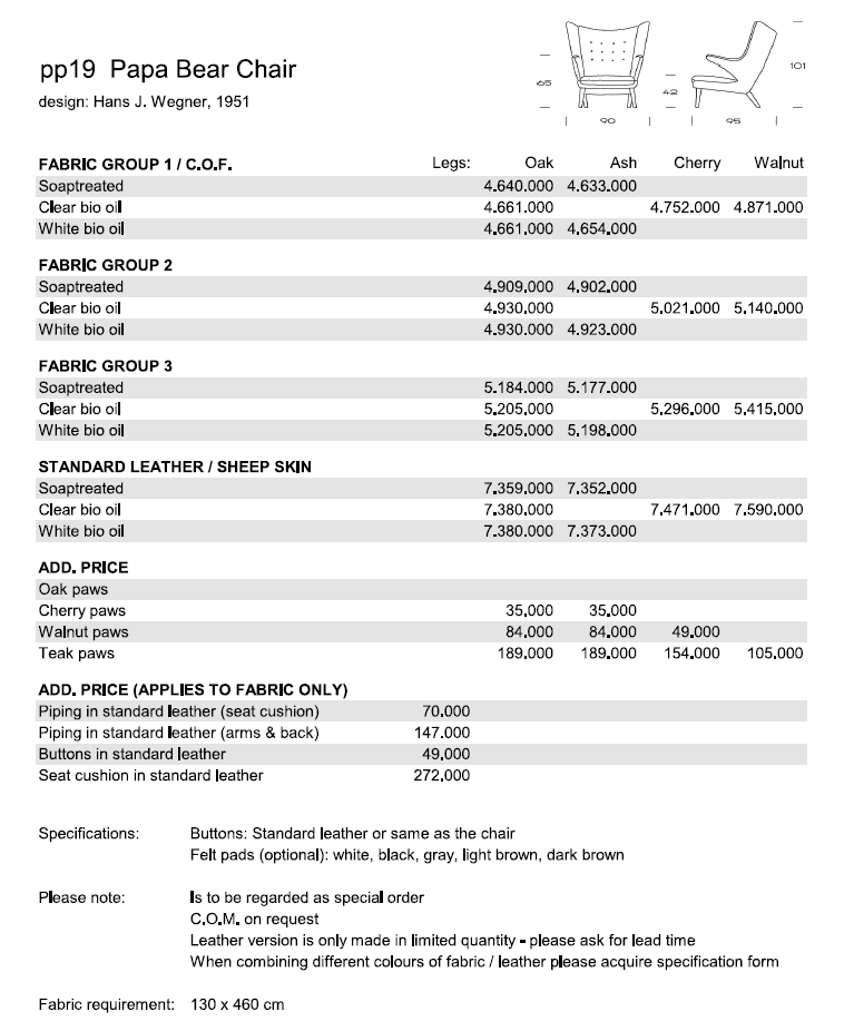 PP19ベアチェア2026年9月~価格表